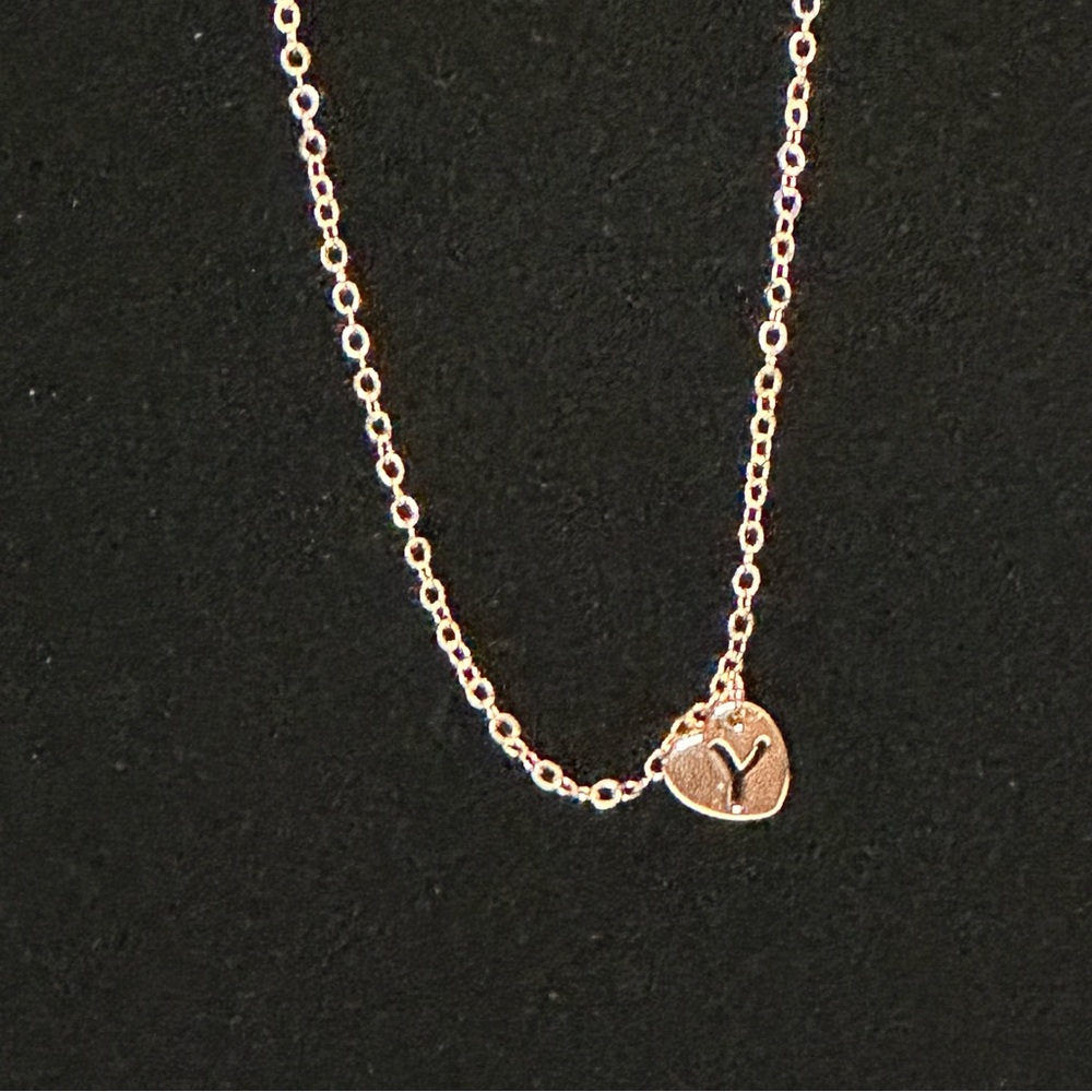 Rose Gold Plated Dainty Heart Initial 'Y' Necklace - Women’s Girl’s Jewelry
